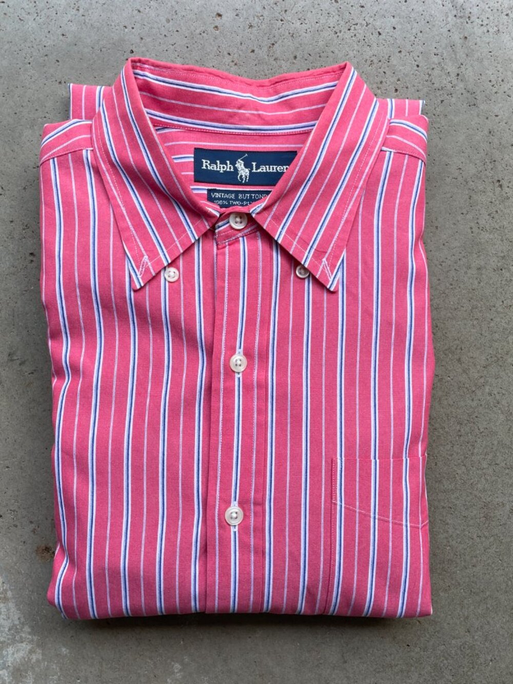 Vintage Ralph Lauren Cotton Two-Ply Shirt Striped Salmon Pink Size Medium Fit